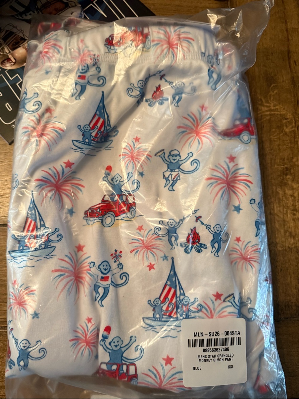 Men's Star Spangled Monkey Pajama Pants - Blue & Red Print